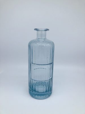 Blue painted bottle with embossed ribbons